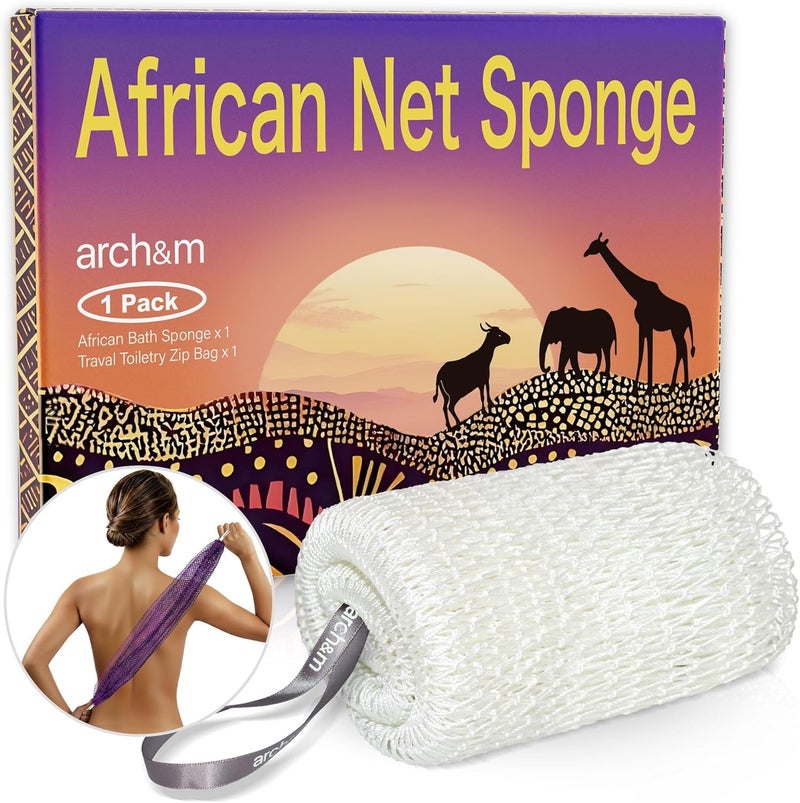 ARCH&M African Net Sponge Afro Scrub - Authentic African Wash Cloths Exfoliating Body Sponges for Showering Back Scrubber Exfoliator Shower Loofah for Body Care Bath Accessories Off-White by - Image 1
